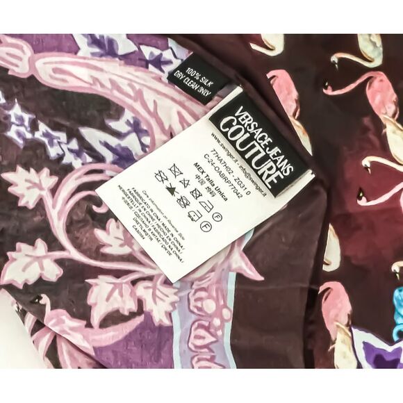 Versace Jeans Couture Plum Multicolor Silk Print Scarf